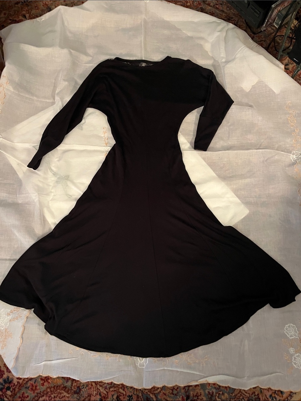 Black Long-Sleeve Fit-and-Flare Dress